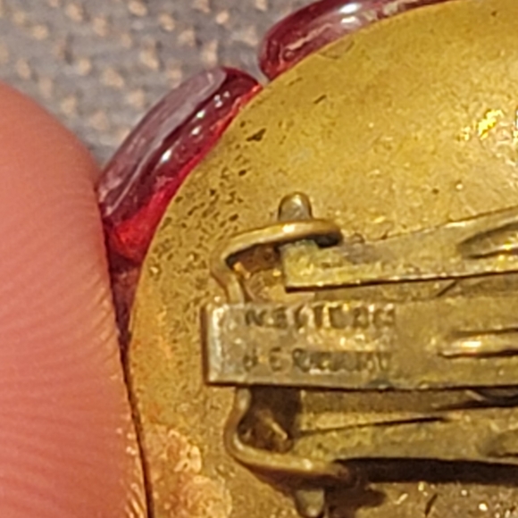 Made In Western Germany Vtg Clipon Earrings Gold Tone, Red Beaded Cluster Signed - Picture 6 of 11